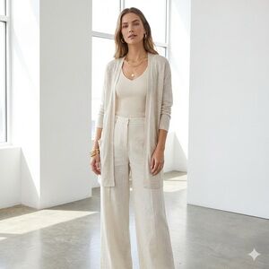 Eileen Fisher cream linen open front cardigan - Small